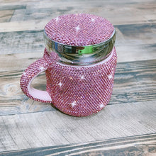 Load image into Gallery viewer, Sparkling Coffee Mug with Lid Ceramic Crystal Rhinestones Tumbler Cup - casselheart
