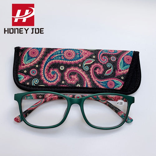 Womens Vintage Pocket Printed Reading Glasses with Pouch Spring Hinge Presbyopic Reading Glasses +1.0 1.5 2.0 2.5 3.0 3.5 4.0 - casselheart