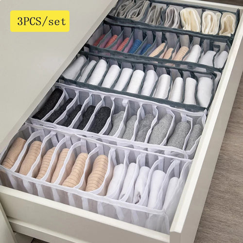 3PCS/set Closet Storage Organizer For Socks  Separated Bra Underwear Storage Box Foldable Ties Shorts Men's Drawer Organizer - casselheart