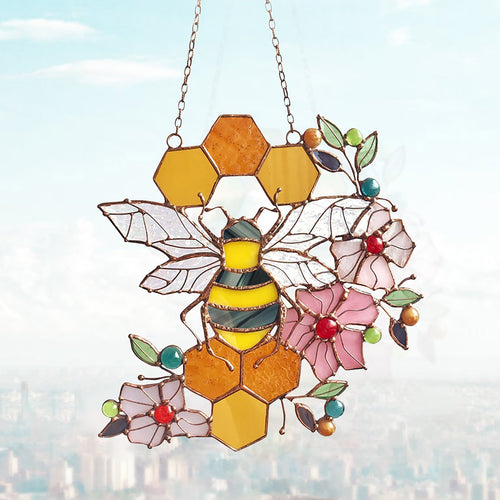 Suncatcher Stained Glass Room Decor Festival Bee Ornaments Honeycomb Bee  Hanging Decoration - casselheart