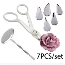 Load image into Gallery viewer, Flower Scissor Cake Tray Tulips Rose Nozzle Nail Decor Lifter Fondant Cream Decorating Dessert Shop Kitchen Baking Tools
